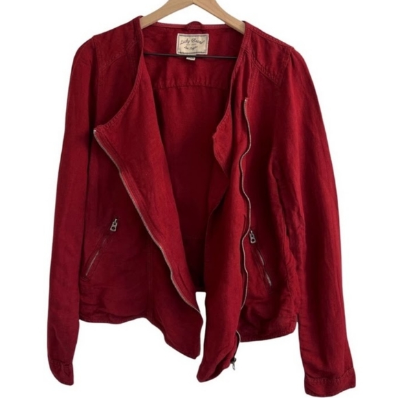 LUCKY BRAND ADDISYN UPDATE Dark Red Linen Blend Zip Up Moto Style Jacket Small - Picture 9 of 10